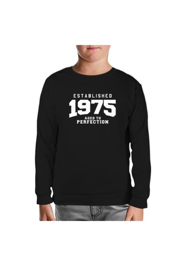 1975 Aged To Perfection Siyah Çocuk Sweatshirt