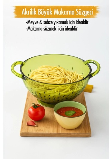 Akrilik Yeşil Makarna Süzgeçi & Sebze Meyve Süzgeçi Çok Renkli