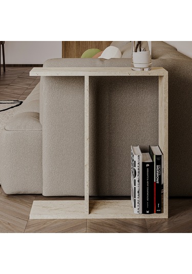 Lotus Modern Yan Sehpa Kitaplıklı Ve Dekoratif Tasarım Traverten Desen