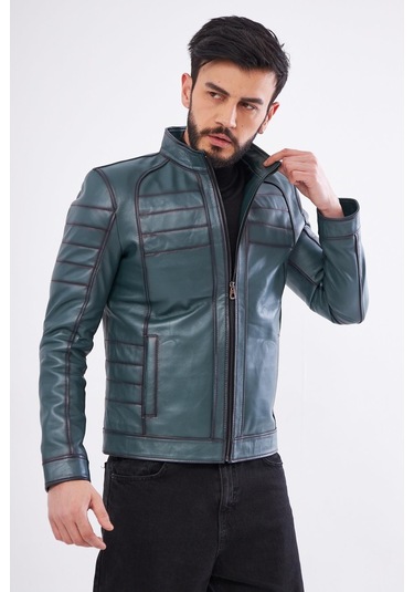 Derinss Der224 Hakiki Deri Erkek Yeşil Mont 001