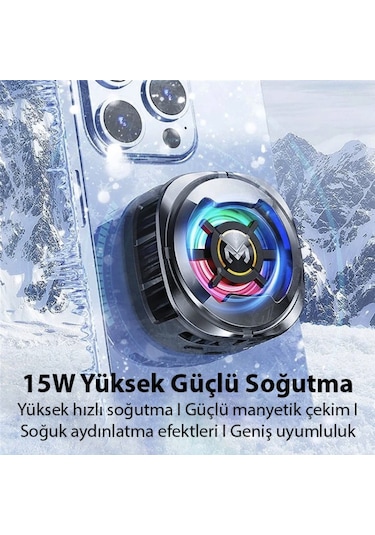 15w Manyetik Klipsli Seramik Telefon Soğutucu Fan Oyun Gaming Youtube Yayını İçin Memo