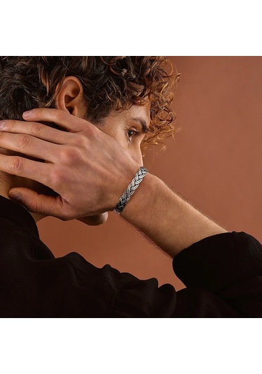 925 Ayar Gümüş Örgü Model Unısex Kelepçe Bileklik Gümüş