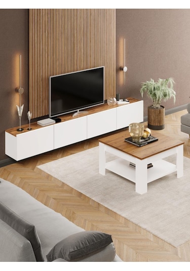 Linaset Duvara Asılı Tv Ünitesi Ve Orta Sehpa Atlantik Çam