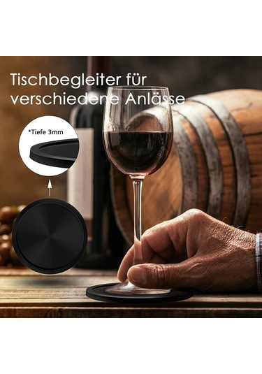 Xurunkeji Bardak Altlıkları Bardaklar 8'li Set Silikon Bardak Altlıkları Yuvarlak Tasarım Siyah Bardak Altlıkları İçecekler, Bar, Bardaklar, Cam İçin - Masa Siyah