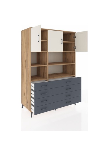 Kronos Dolap 8 Raflı 8 Çekmeceli 3 Kapaklı 132x59x195 Çam-ayt... Çam