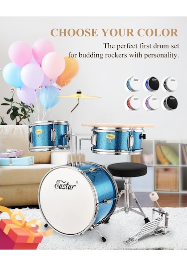Eastar Eds-180msb 14" 3-parça Çocuk Davulu Metallic Sky Blue