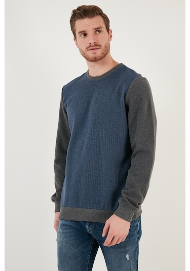 Buratti Pamuklu Regular Fit Bisiklet Yaka Erkek Sweat 5905041 Gri Melanj