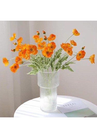 Yapay Çiçek Gelincik Çiçeği Turuncu Renk 3 Çiçek 1 Tomurcuk 59cm