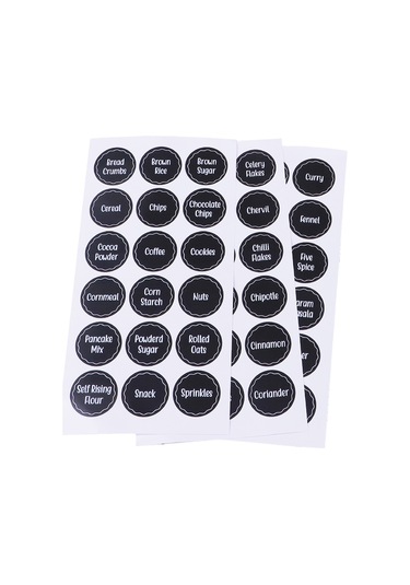 Dofolink 144 Adet 3.8 Cm Çaplı Zarfli Baharat Etiketleri - Mutfak Organizasyonu İçin Transparan Pvc Sticker Seti Siyah