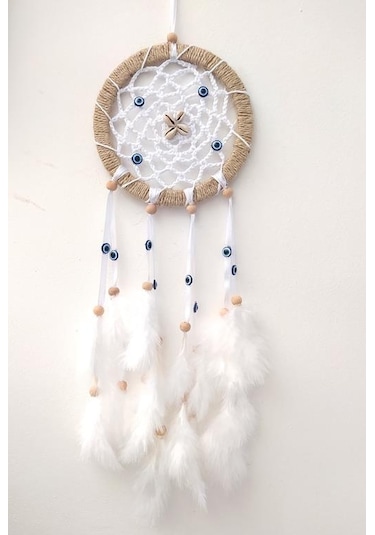 Nazar Boncuklu Düş Kapanı Dreamcatcher Kuş Tüyü Duvar Süsü Ev Dek