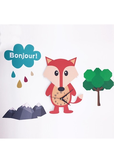 Suntek Çocuk Yatak Odası Oyun Odası İçin Güzel Karikatür Hayvan Sessiz 3D Duvar Saati Çok Renkli