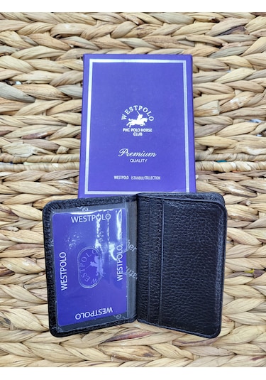 Westpolo İsme Özel 1026 Hakiki Deri Unısex Kartlık Siyah