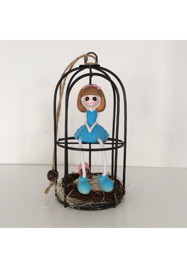 Kafeste Oturan Kız Biblo Mavi Diğer