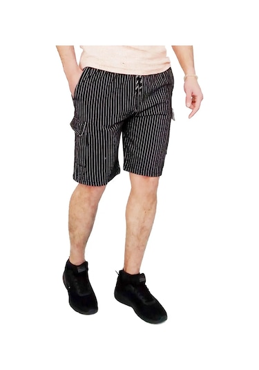 Kargo Cepli Pamuklu Erkek Şort Siyah-çizgili