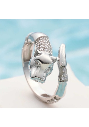 Blackcraft 925 Ayar Gümüş Ayarlanabilen Kaplan Figürlü Kadın Yüzük Bc-2698e5 Renkli
