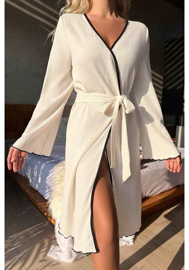 Merry See Özel Örme Kumaş Önden Bağlamalı Robdeşambr Beyaz