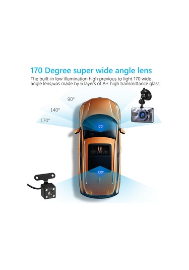 Wezone Araç İçi Dvr Kaydedici, Ön-arka İki Kamera, 1080p Full Hd, Gece Görüşü, 4" Ips Ekran, Otomatik Kayıt, Park Monitörü