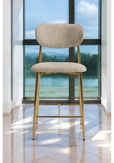 Hanev Serisi 1 Adet 75 Cm Krem Ada Mutfak Bar Sandalyesi Gold Kaplama Metal Ayak Krem Sandalye - Gold Ayak Krem