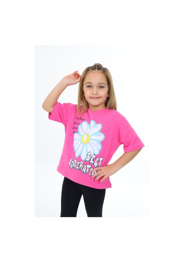 Toontoy Kids Toontoy Kız Çocuk Baskılı Tişört Orkide Beyaz - Pembe