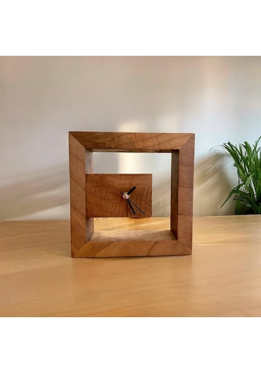 El Yapımı Ceviz Ağacı Ahşap Dekoratif Masa Saati