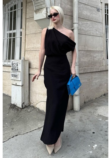 Madmext Madmext Siyah Düşük Omuz Elbise Mg2349 Siyah