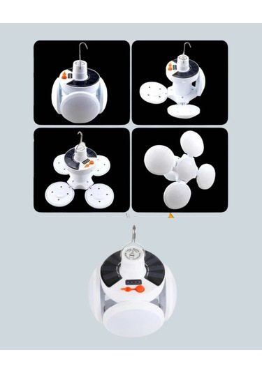 Güneş Paneliyle Şarj Olan Katlanabilir Led Çadır Lambası - 5 Kademeli Aydınlatma Beyaz