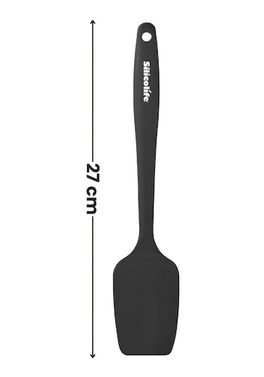 Kaşık Spatula, Isıya Dayanıklı Yanmaz Yapışmaz Tek Parça Silikon Kaşık Spatula 27cm Siyah Siyah