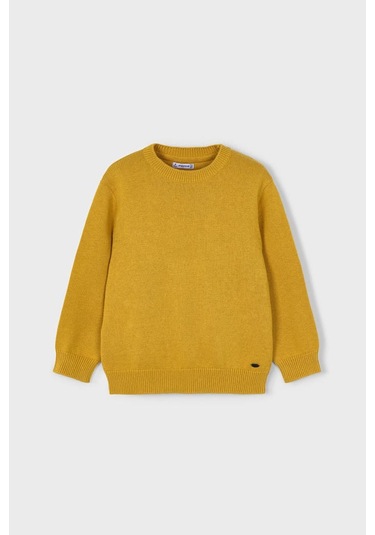 Erkek Çocuk Bisiklet Yaka Basic Triko Kazak - Hardal Sarı