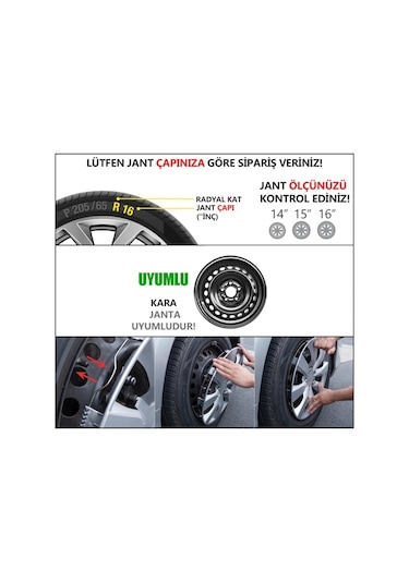 Skoda Yeti Uyumlu 14 Inç Piano Black Siyah Jant Kapağı 4 Adet