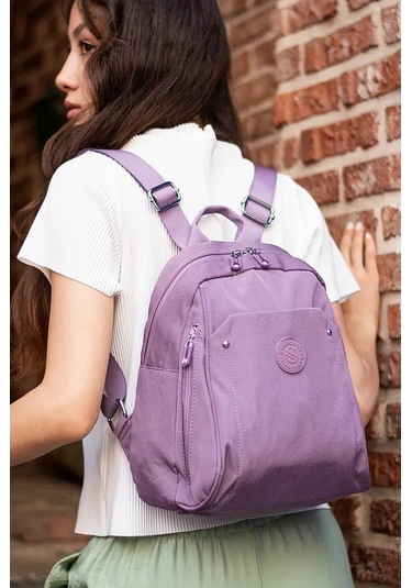 Küçük Boy Paraşüt Kumaş Çok Gözlü Günlük Kadın Sırt Çantası S013 Lila