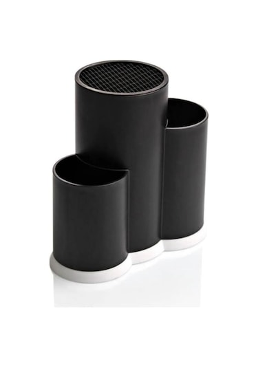 Flosoft Tezgah Üstü Bıçaklık, 3 Bölmeli Kaşık Bıçak Çatal Standı Çok Amaçlı Mutfak Düzenleyici Siyah