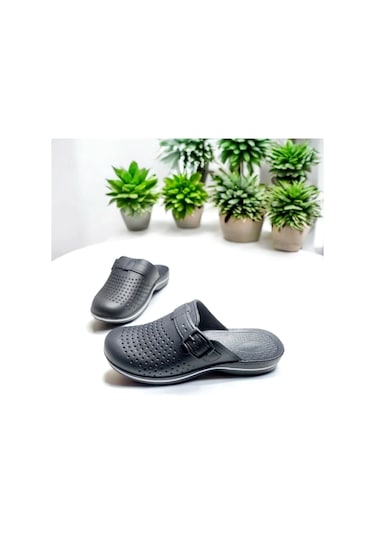 Eva Hafif Beyaz Şerit Detaylı Islak Zemin Ev Ve Dışarı Terliği Siyah