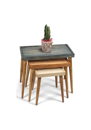 Doğal Ağaç Masif Kütük Lata 3’Lü Zigon Sehpa (549603618)