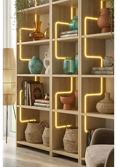 Labirent Ledli Geniş Açık Kitaplık Açık Meşe