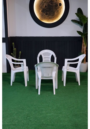 Alezy Bahar Dört Kişilik Sandalye Seti 4 Adet Sandalye + 50x50 Cm Orta Sehpa Beyaz