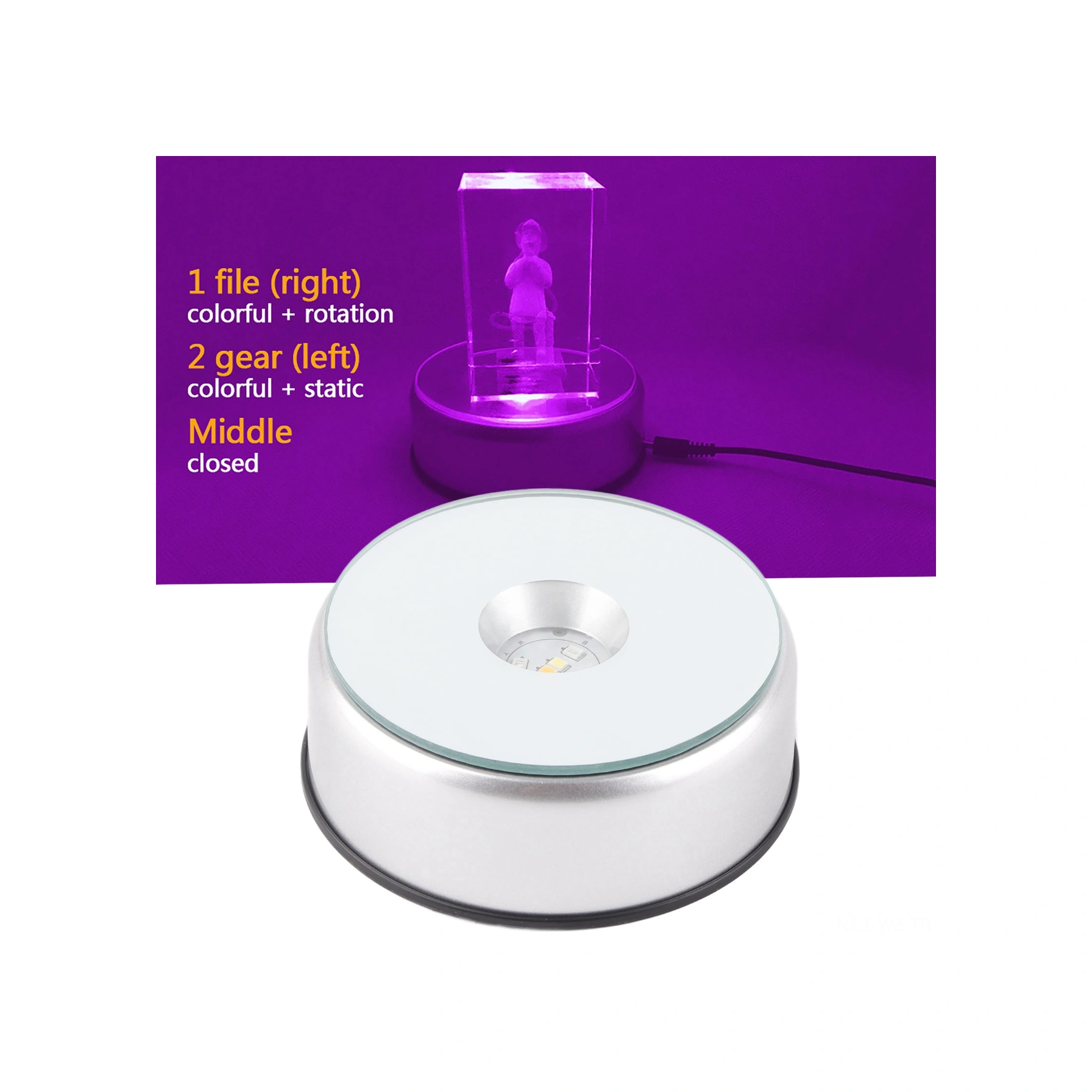 Wezone 7 Renkli Led Döner Kristal Gösterim Tabanı Pil/şarjlı - 10cm Çaplı, Amerikan Standartı Adaptörlü Diğer