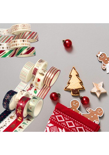 12 Rulo Noel Washi Bant Seti, Altın Maskeleme Bandı, İnce Dekoratif Renkli Bantlar, Noel Tasarımları, El Sanatları Bantları 1,5 Cm X 5 M 12