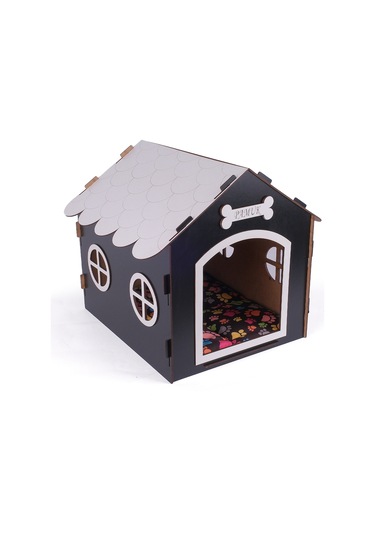 Ahşap Özel İsim Baskılı Dekoratif Köpek Evi-kulübesi, Küçük Irk Köpekler İçin Kulübe, Köpek Kulübesi Siyah