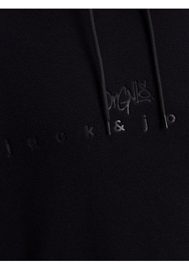 Jack&Jones Jorsılverlake Fleece Hood Erkek Sweatshirt 12242470-Black Siyah