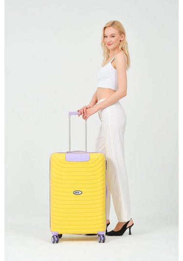 Keo-plus Sarı-lila Orta Boy Silikon Kırılmaz Pp Valiz Siyah