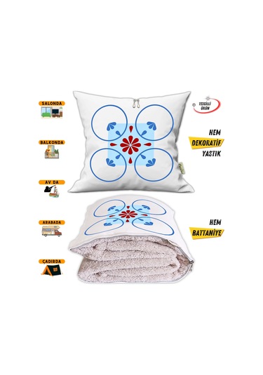 Modern Bordür Desen Tv Battaniyeli Opsiyonel Dekoratif Yastık Kırlent 2 İn 1 Battaniye Çok Renkli