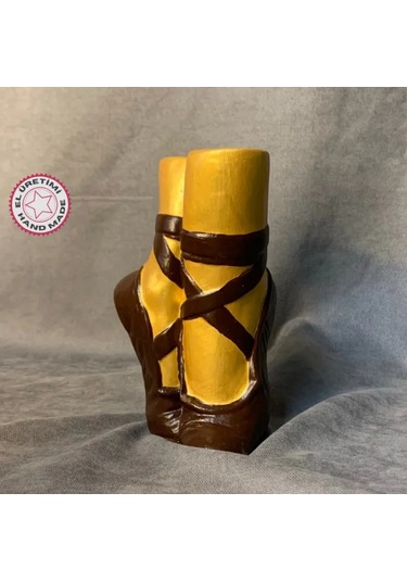 Uretti - Ayşe 7362 - El Yapımı Kahverengi Balerin Ayakkabısı Dekoratif Biblo / Vazo - 10 X 16 Cm 1 Adet