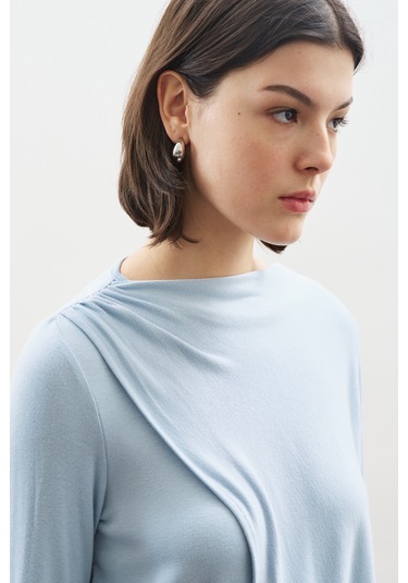 Şal Detaylı Dökümlü Bluz Mavi Mavi