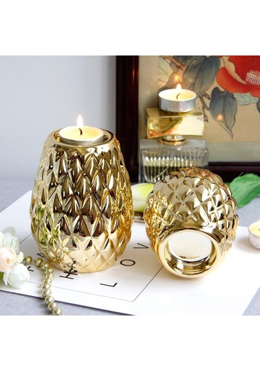 Suntek Seramik Mumluk Ananas Şekilli Mumluk Süs Altın S