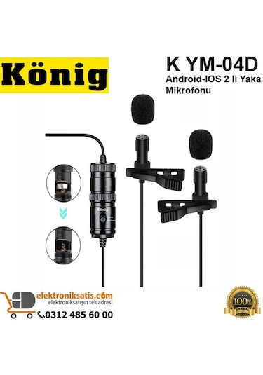 König K Ym 04D Android Uyumlu iOS 2 Li Yaka Mikrofonu