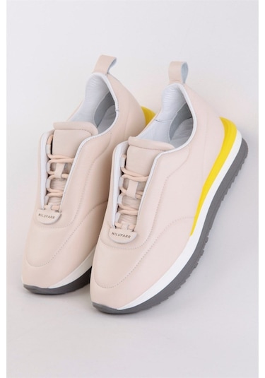 Balla Pudra Hakiki Deri Kadın Sneaker-Pudra