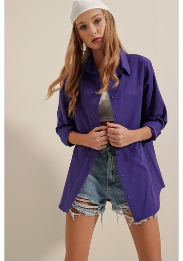 Bigdart 3900 Oversize Uzun Basic Gömlek - Mor 001