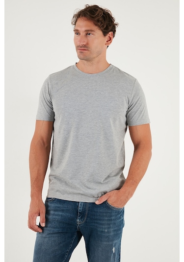 Buratti Pamuklu Regular Fit Bisiklet Yaka Erkek T Shirt 59020204 Gri Melanj