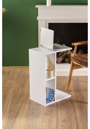 Raflı Yan Sehpa Koltuk Sehpası C Sehpa Zigon Sehpa Servis Sehpası Beyaz