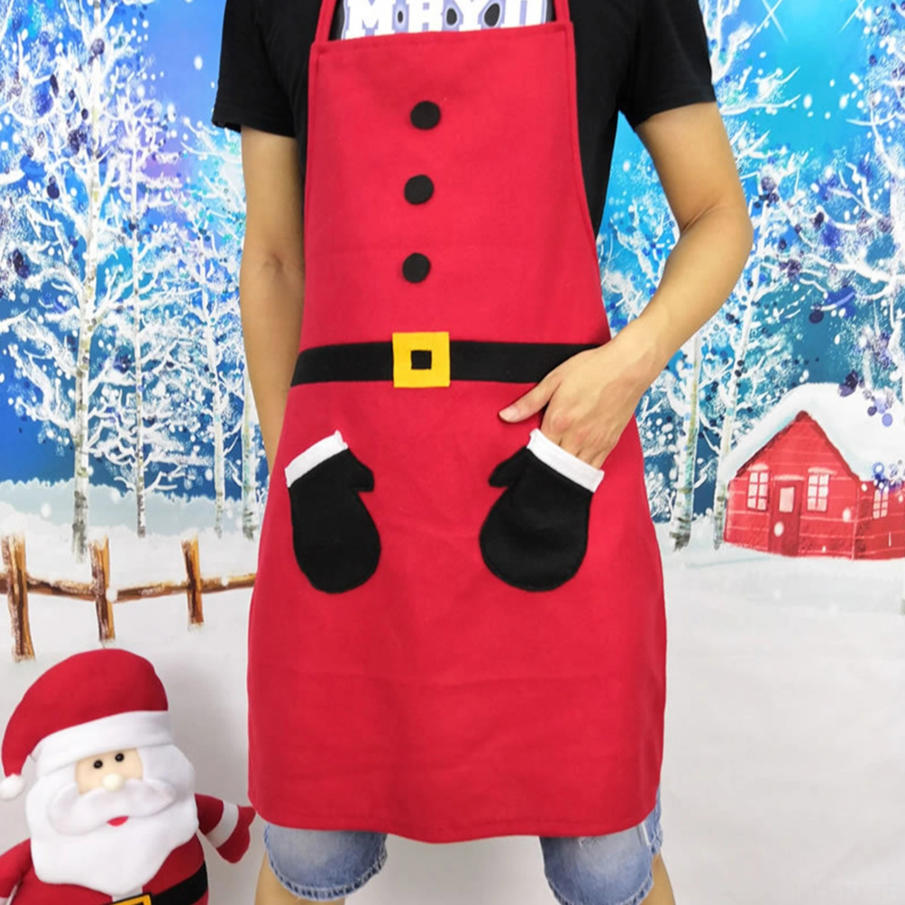 Kangvka Kırmızı Beyaz Flanel Noel Fistanası - Kar Tanrısı Desenli, 56x73 Cm, 90g Beyaz